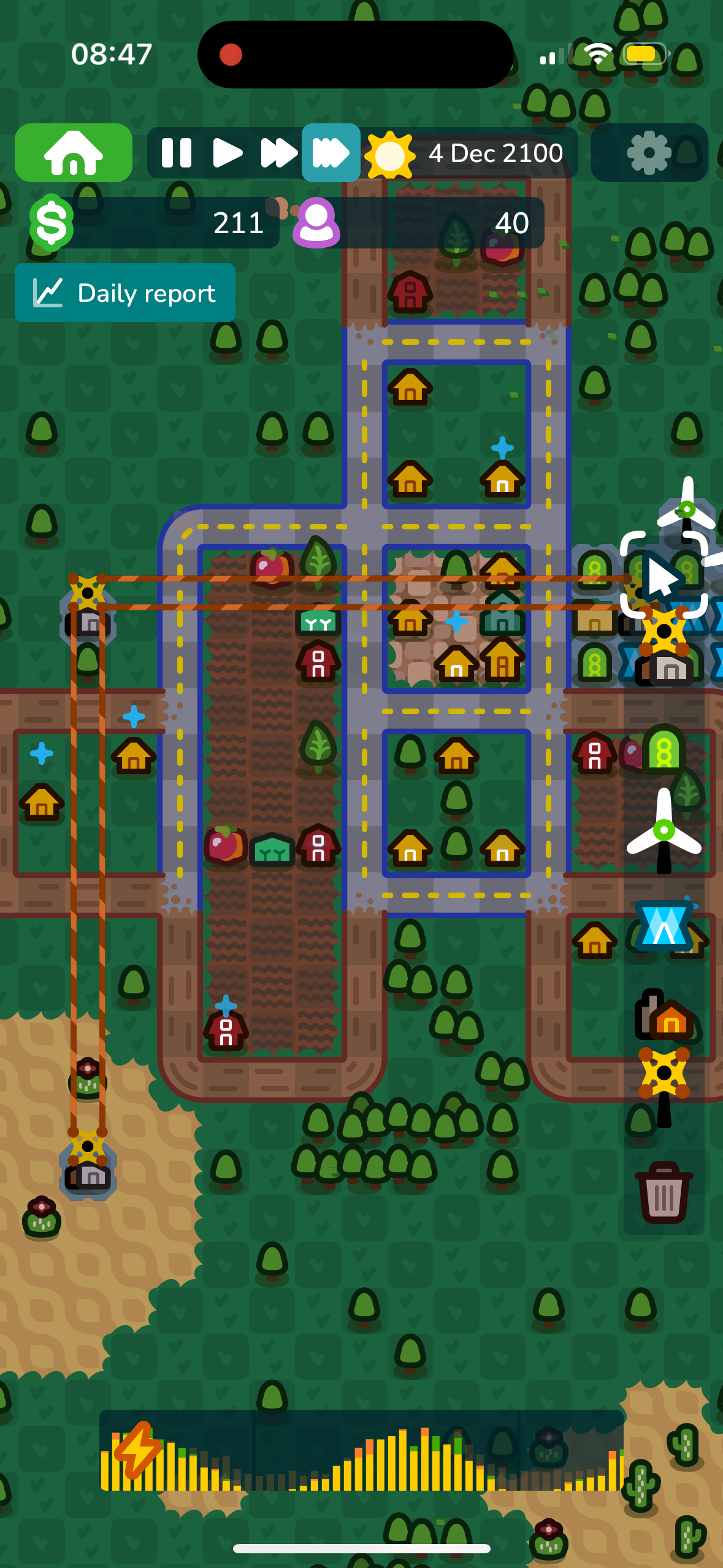 A large farm complex powered by a bunch of batteries and solar panels.
